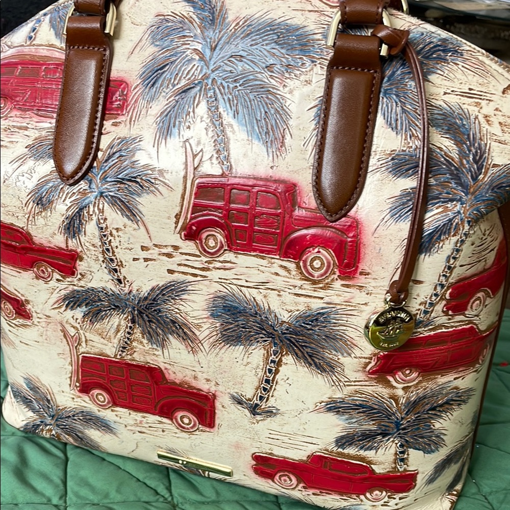 Tropical Print Women's Bag with Red and Brown Accents